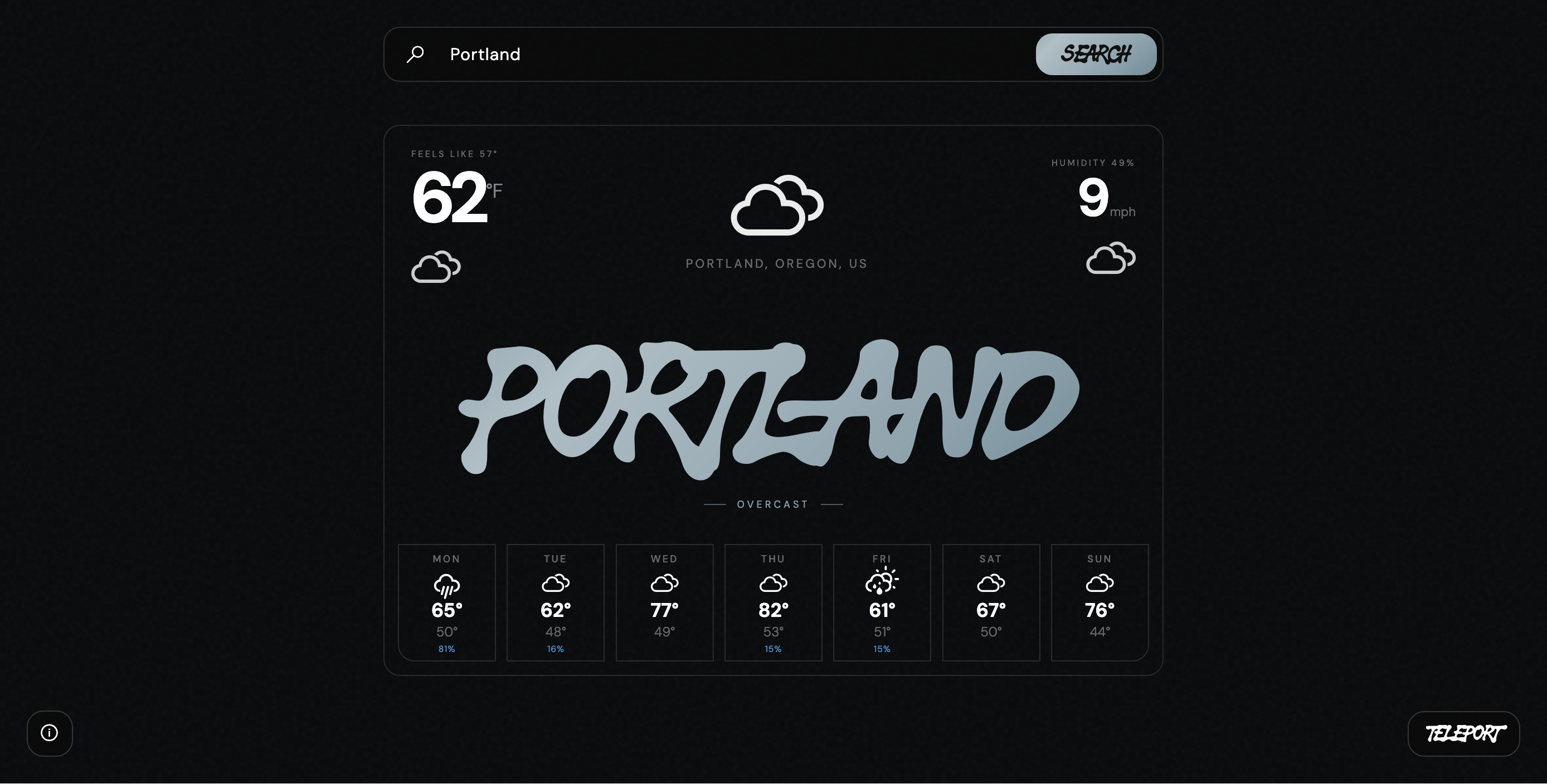 Screenshot of the weather app displaying a city's weather